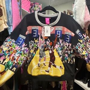 QUEEN OF SPARKLES Basketball Sequin Top - Black and Multicolor